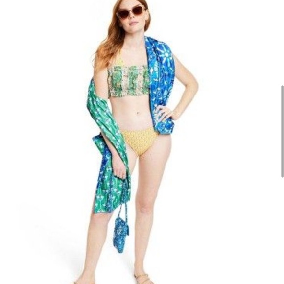 Women's Dainty Lotus Print High Leg Cheeky Bikini Bottom - RHODE Yellow/Tur XXL - Picture 3 of 9